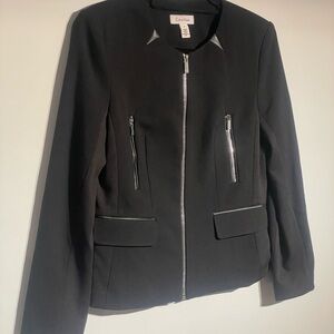 Calvin Klein Black Zippered Women's Blazer stretchy fabric Size 8
